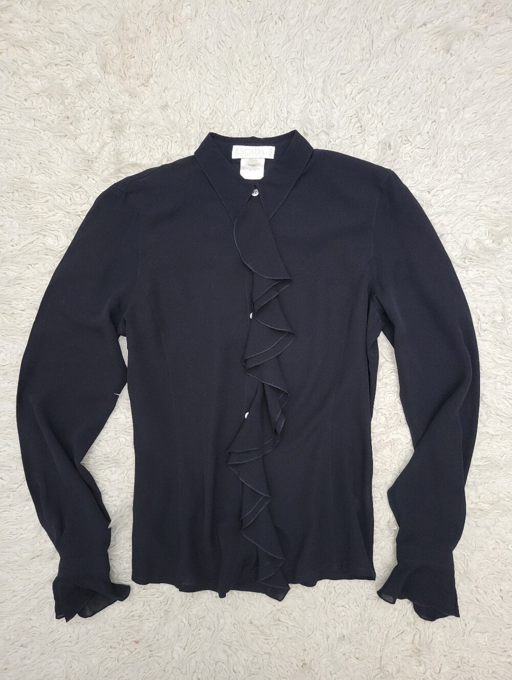 Vintage Escada Silk Black Blouse Sz 38 Medium - Picture 3 of 9